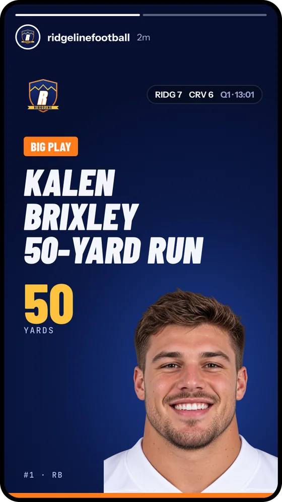 Sample Instagram story: a 50-yard run