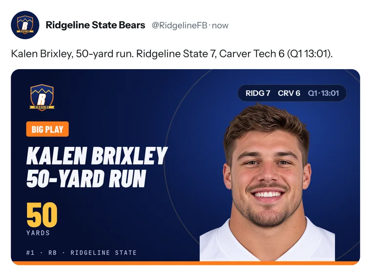 Sample X post: a 50-yard run